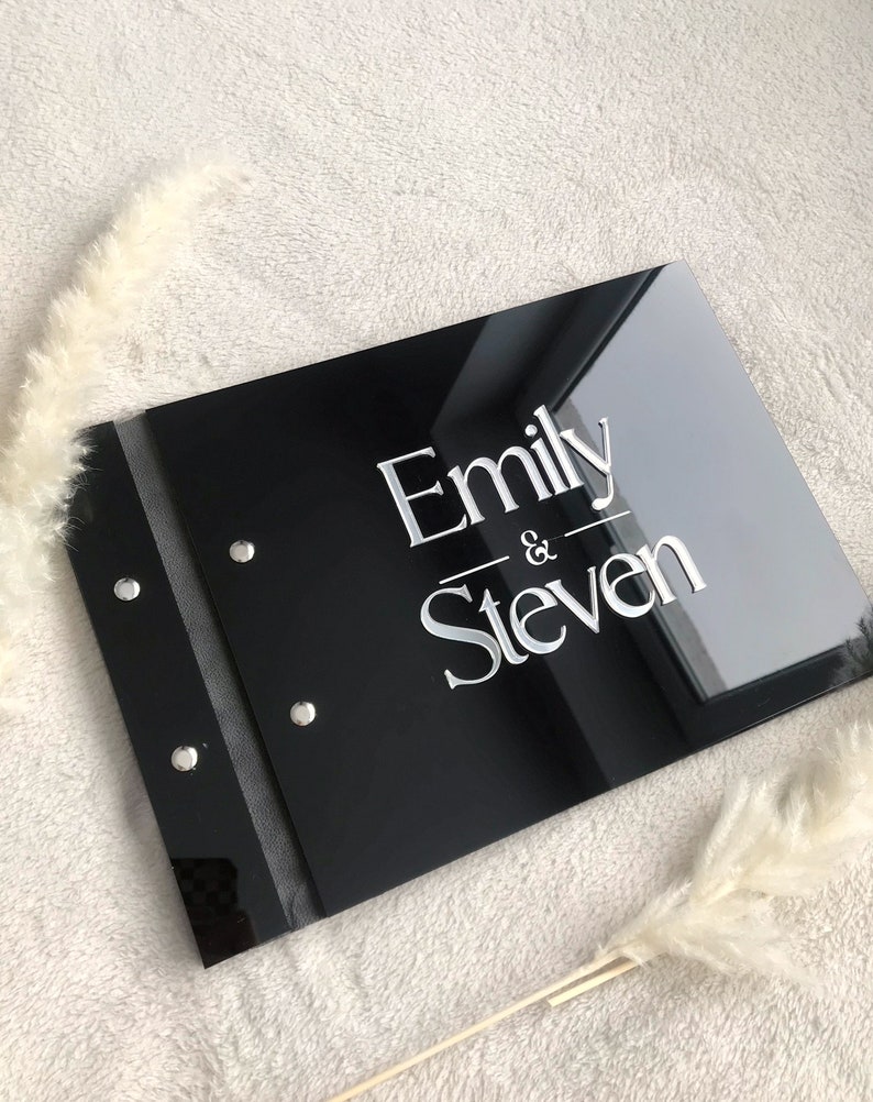 Personalized Guest Book - Siyah Akrilik Düğün Misafir Defteri, Özel